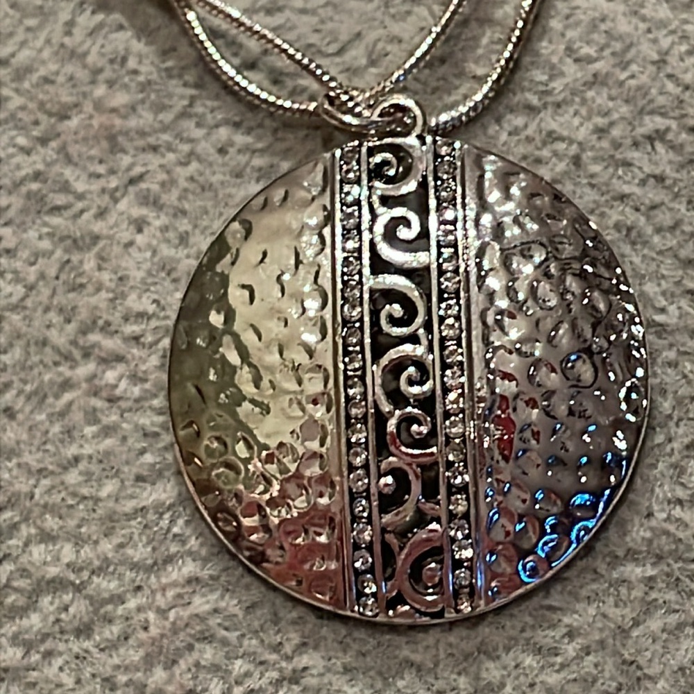 C 1946 Silver Dome Pendant Necklace 24-26”